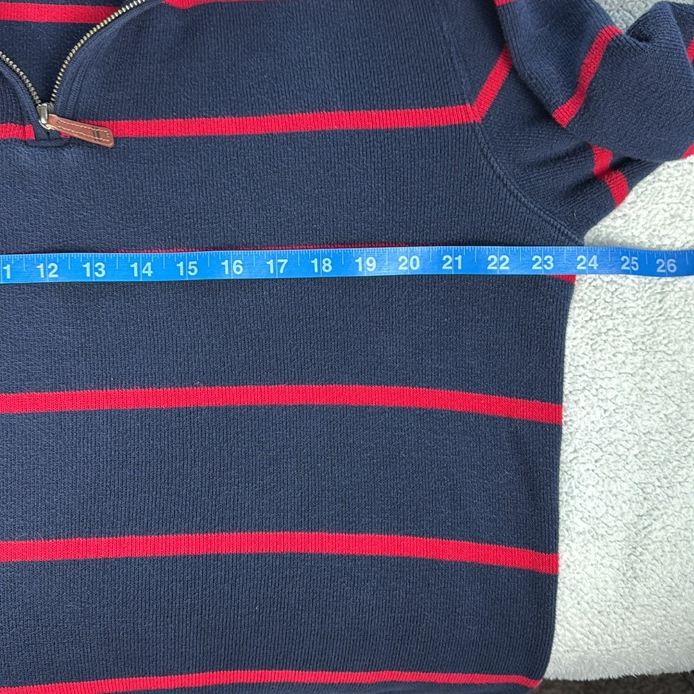 Lands End Striped 100% Cotton 1/4 Zip Sweater L/T 42-44 Navy Red - Picture 5 of 8